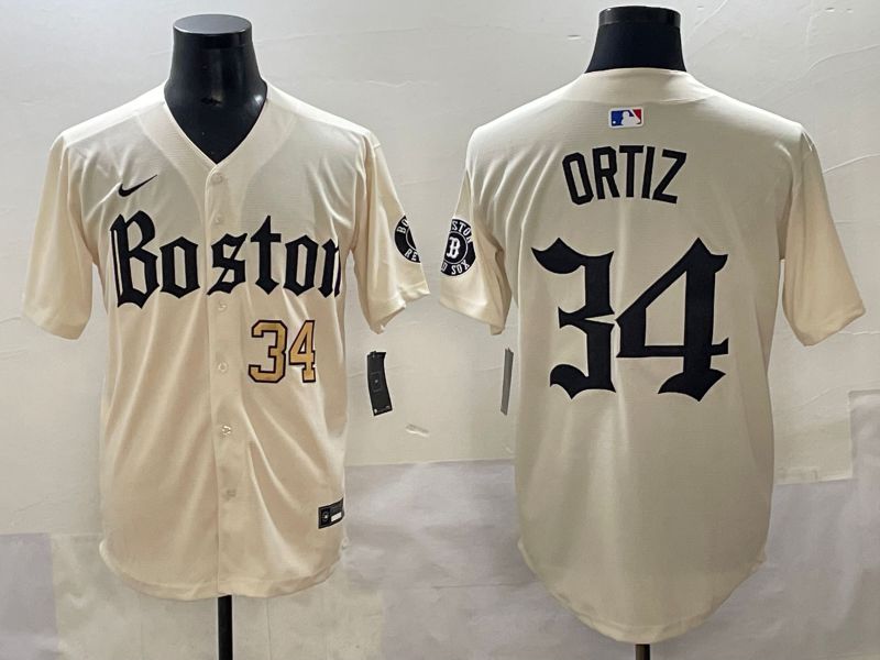 Men 2025 Boston Red Sox #34 Ortiz Cream Five generations Joint Name Nike MLB Jersey style 2->boston red sox->MLB Jersey
